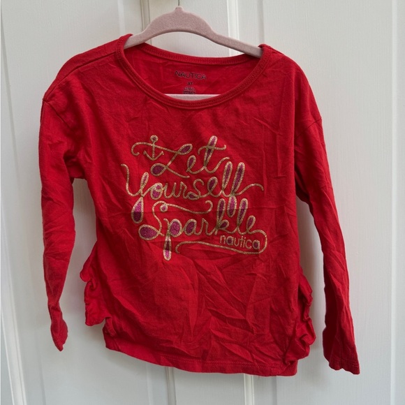 Nautica 3T Red & Gold Let Yourself Sparkle Holiday Long Sleeve Tee Shirt Blouse - Picture 1 of 6
